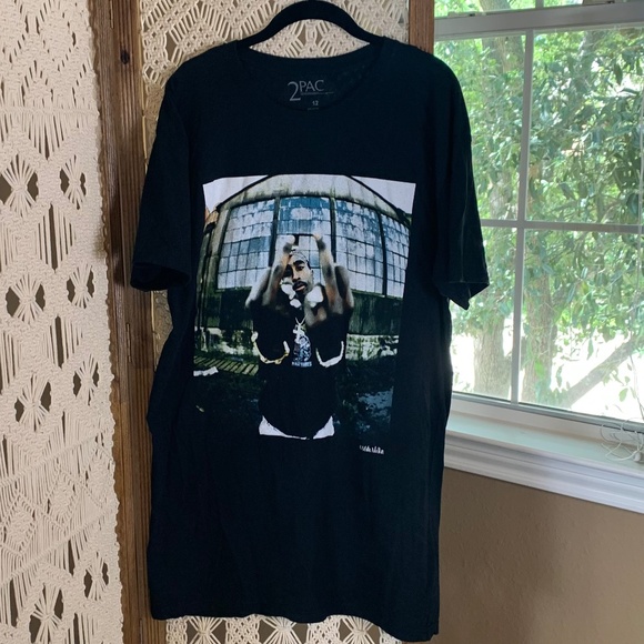 Tupac Womens 100% Cotton Black Graphic‎ Short Sleeve T-Shirt mini dress tunic 12 - Picture 2 of 7